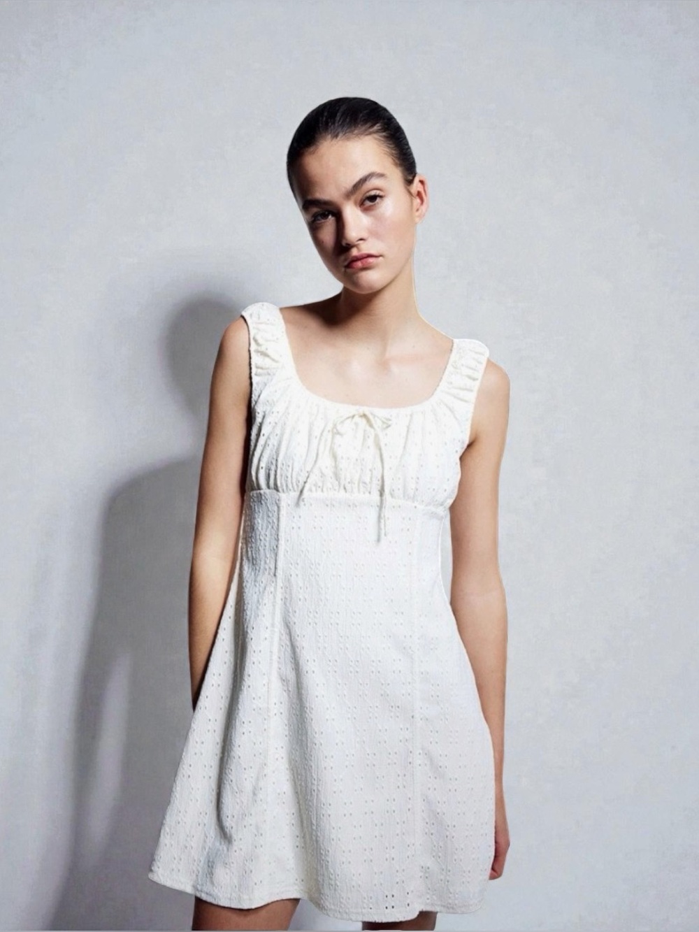 NWT H&M Corset Style Summer Vacation Beach Mini Dress Cream White Women XS - Picture 1 of 16